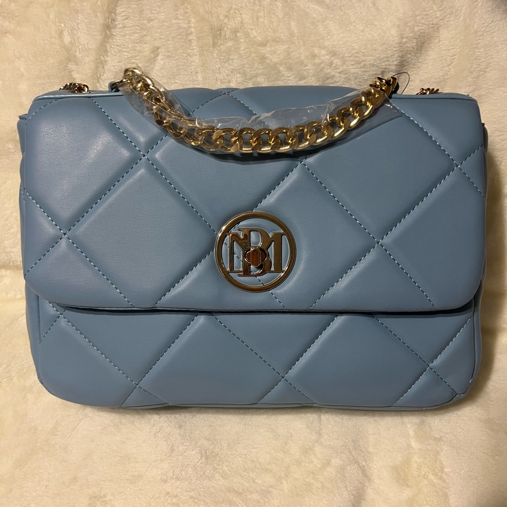 Badgley Mischka Light Blue Quilted Shoulder Bag